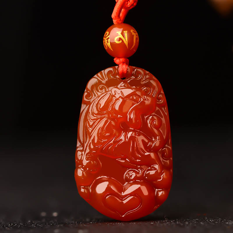 Collier pendentif porte-bonheur en agate rouge avec Buddha Stones et signe du zodiaque chinois - Tigre - image 14