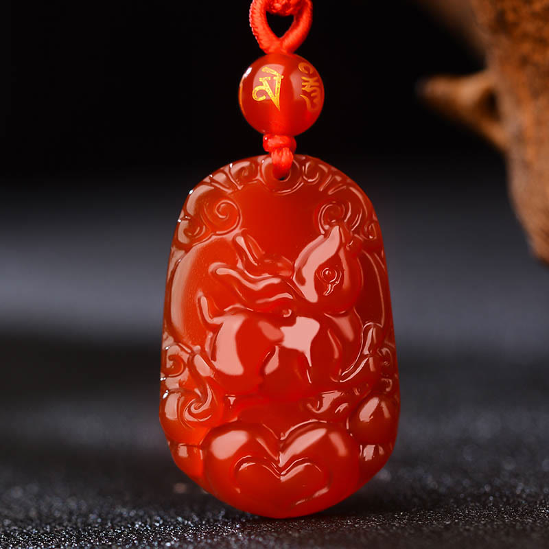 Collier pendentif porte-bonheur en agate rouge avec Buddha Stones et signe du zodiaque chinois - Lapin  - image 15