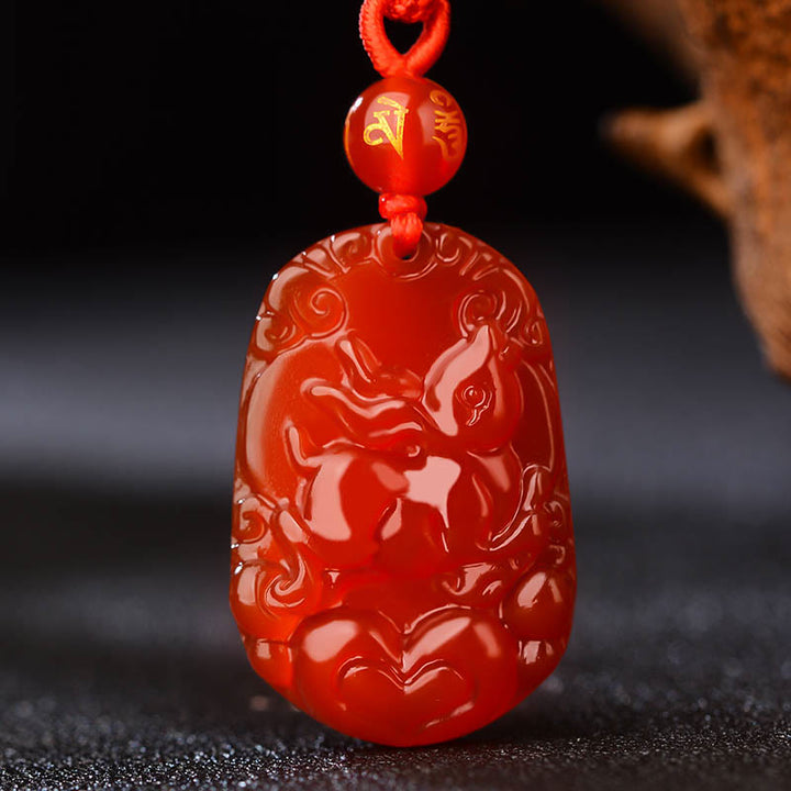 Collier pendentif porte-bonheur en agate rouge avec Buddha Stones et signe du zodiaque chinois - Lapin  - image 15