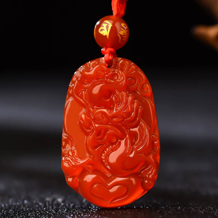 Collier pendentif porte-bonheur en agate rouge avec Buddha Stones et signe du zodiaque chinois - Dragon - image 16