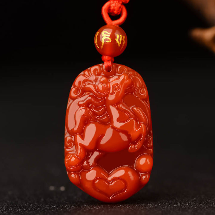 Collier pendentif porte-bonheur en agate rouge avec Buddha Stones et signe du zodiaque chinois - Cheval - image 17