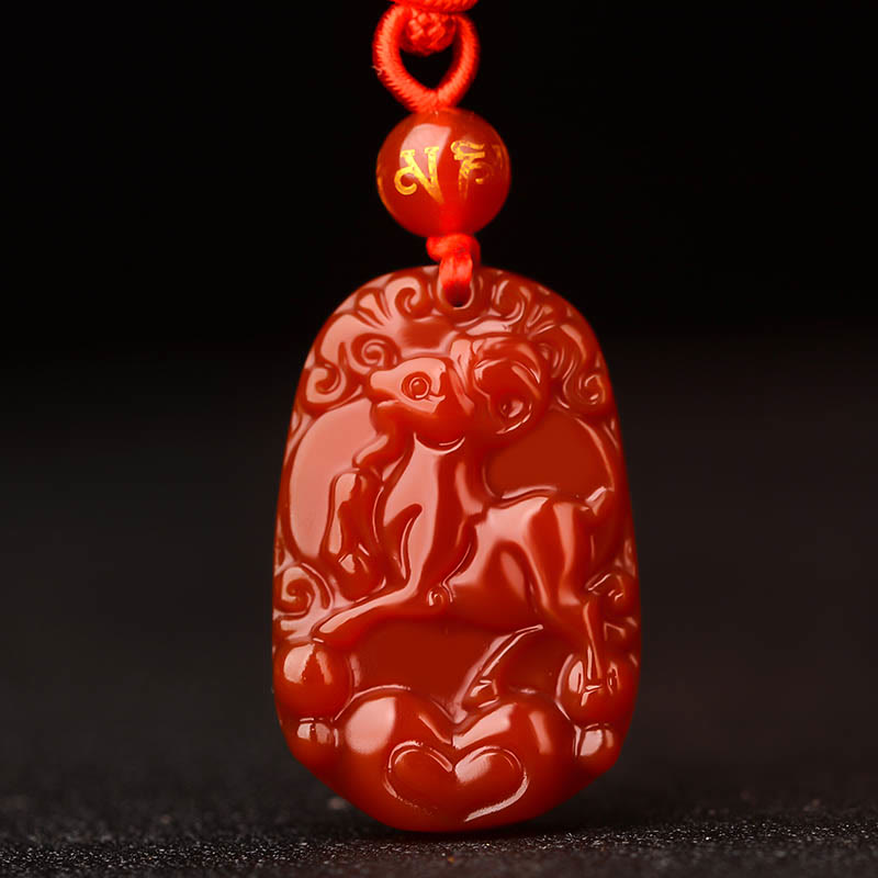 Collier pendentif porte-bonheur en agate rouge avec Buddha Stones et signe du zodiaque chinois - Chèvre - image 18