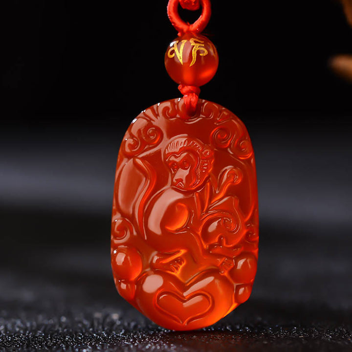 Collier pendentif porte-bonheur en agate rouge avec Buddha Stones et signe du zodiaque chinois - Singe  - image 19