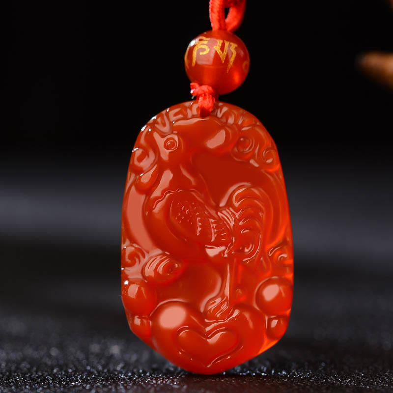 Collier pendentif porte-bonheur en agate rouge avec Buddha Stones et signe du zodiaque chinois - Coq - image 20