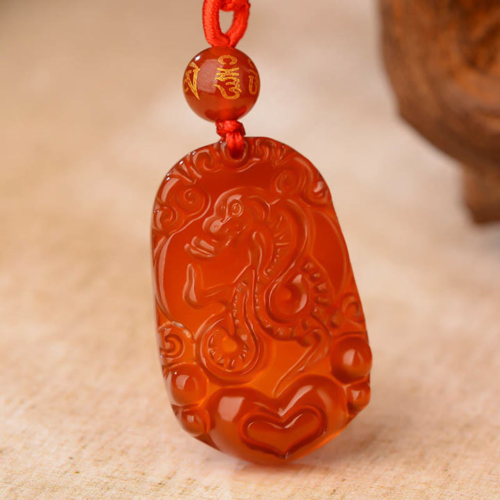 Collier pendentif porte-bonheur en agate rouge avec Buddha Stones et signe du zodiaque chinois - image 4