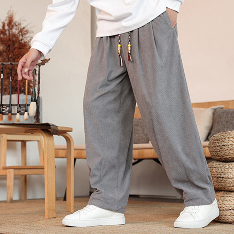 Pantalon en velours côtelé uni avec cordon de serrage et poches pour homme Buddha Stones Automne Hiver - image 8