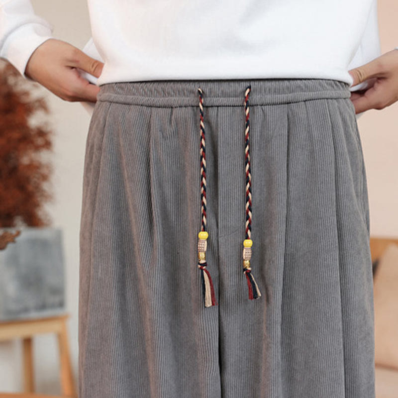 Pantalon en velours côtelé uni avec cordon de serrage et poches pour homme Buddha Stones Automne Hiver - image 11