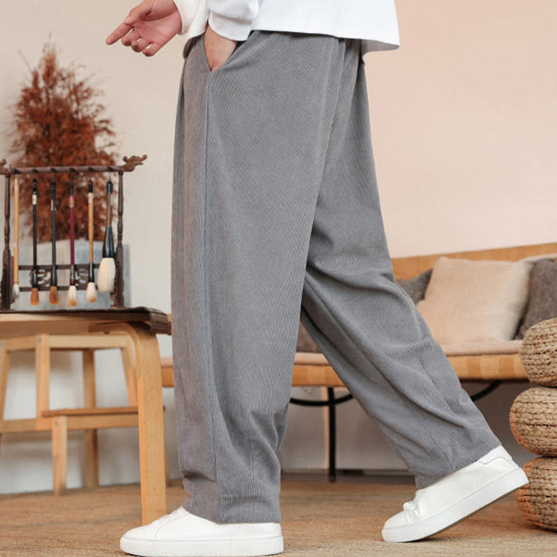 Pantalon en velours côtelé uni avec cordon de serrage et poches pour homme Buddha Stones Automne Hiver - image 7