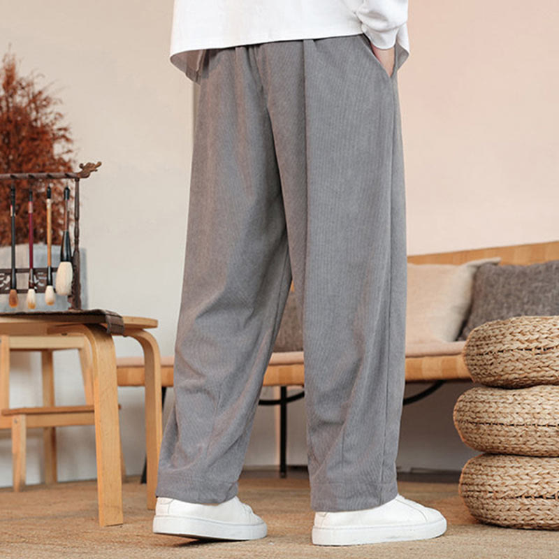 Pantalon en velours côtelé uni avec cordon de serrage et poches pour homme Buddha Stones Automne Hiver - image 4