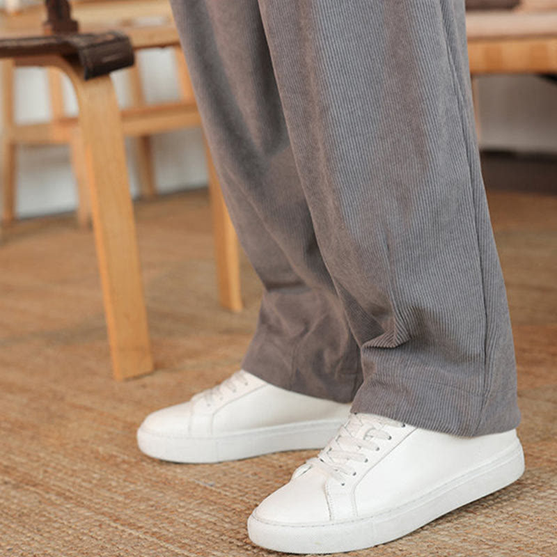 Pantalon en velours côtelé uni avec cordon de serrage et poches pour homme Buddha Stones Automne Hiver - image 13