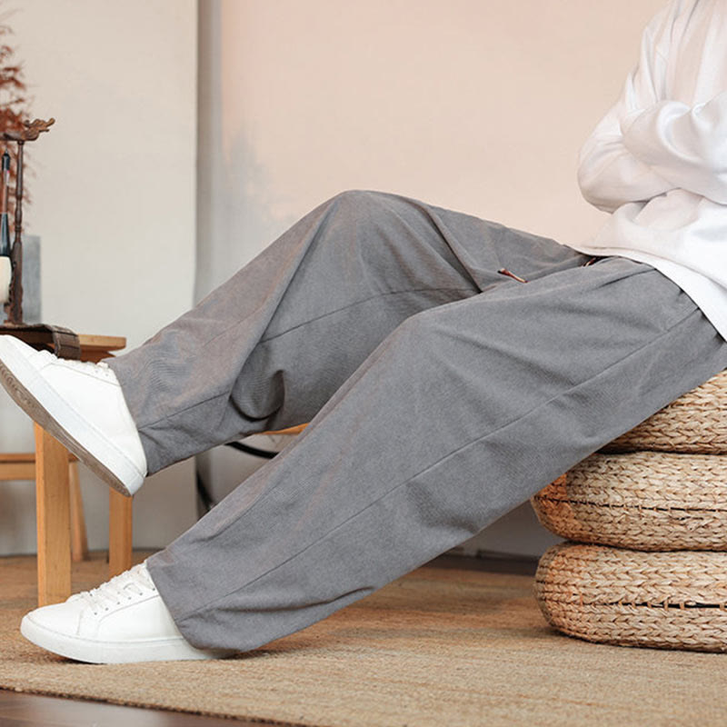 Pantalon en velours côtelé uni avec cordon de serrage et poches pour homme Buddha Stones Automne Hiver - image 9