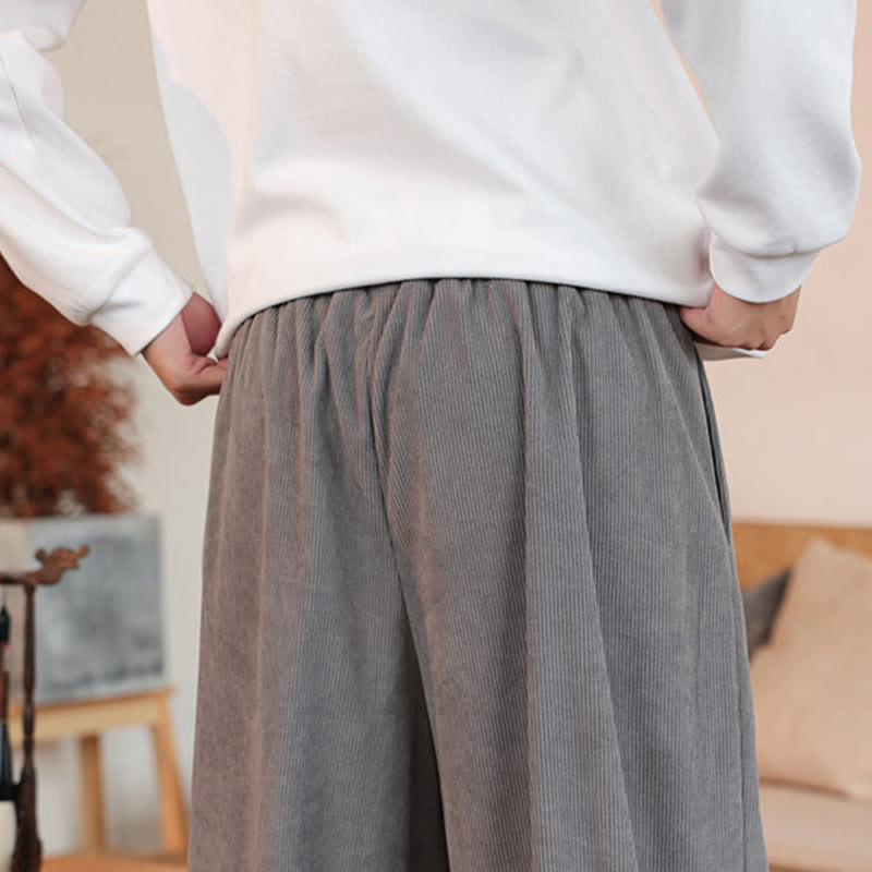 Pantalon en velours côtelé uni avec cordon de serrage et poches pour homme Buddha Stones Automne Hiver - image 12