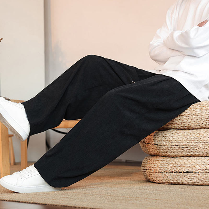 Pantalon en velours côtelé uni avec cordon de serrage et poches pour homme Buddha Stones Automne Hiver - image 22