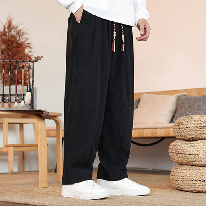 Pantalon en velours côtelé uni avec cordon de serrage et poches pour homme Buddha Stones Automne Hiver - image 16
