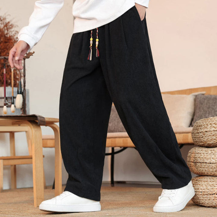 Pantalon en velours côtelé uni avec cordon de serrage et poches pour homme Buddha Stones Automne Hiver - image 20