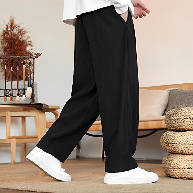 Pantalon en velours côtelé uni avec cordon de serrage et poches pour homme Buddha Stones Automne Hiver - image 17