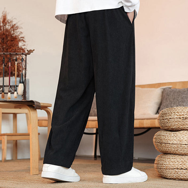 Pantalon en velours côtelé uni avec cordon de serrage et poches pour homme Buddha Stones Automne Hiver - image 18