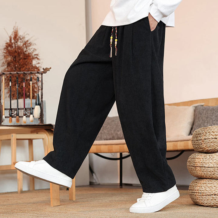 Pantalon en velours côtelé uni avec cordon de serrage et poches pour homme Buddha Stones Automne Hiver - image 21