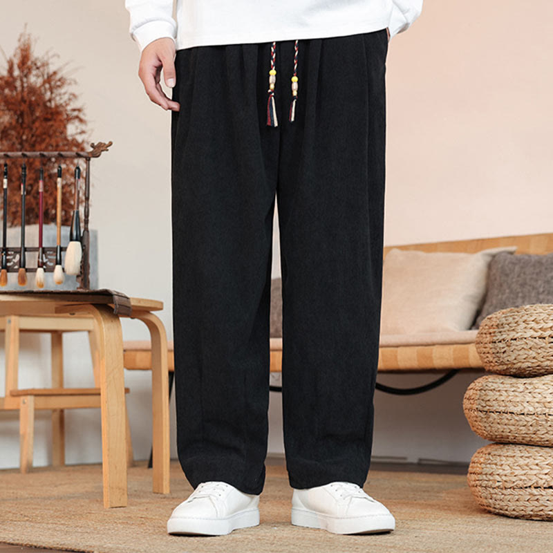 Pantalon en velours côtelé uni avec cordon de serrage et poches pour homme Buddha Stones Automne Hiver - image 15