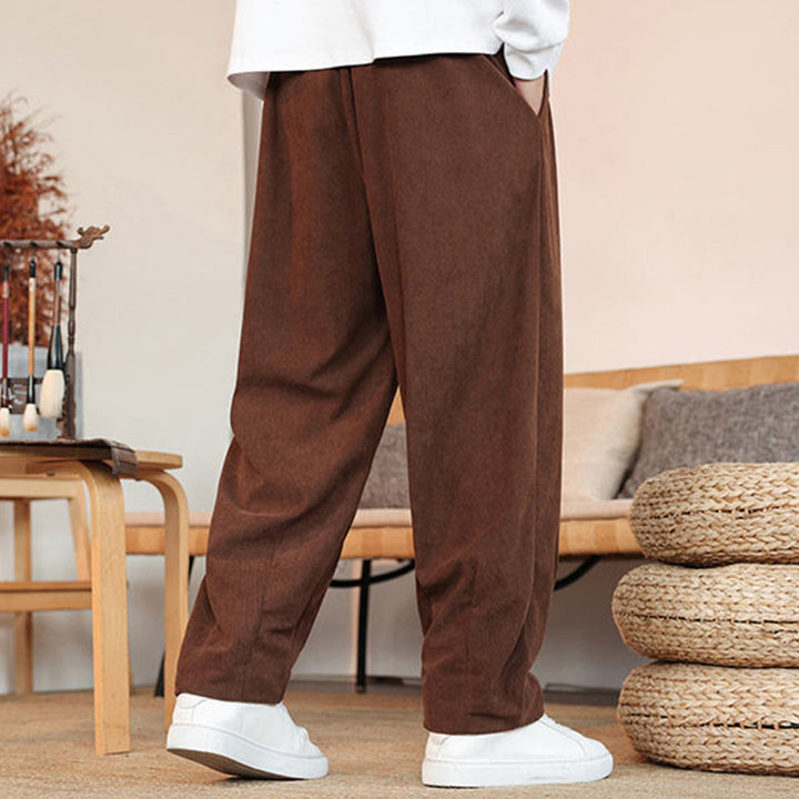 Pantalon en velours côtelé uni avec cordon de serrage et poches pour homme Buddha Stones Automne Hiver - image 27