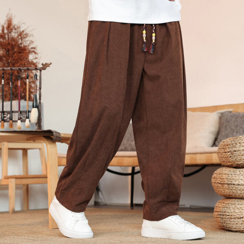 Pantalon en velours côtelé uni avec cordon de serrage et poches pour homme Buddha Stones Automne Hiver - image 28