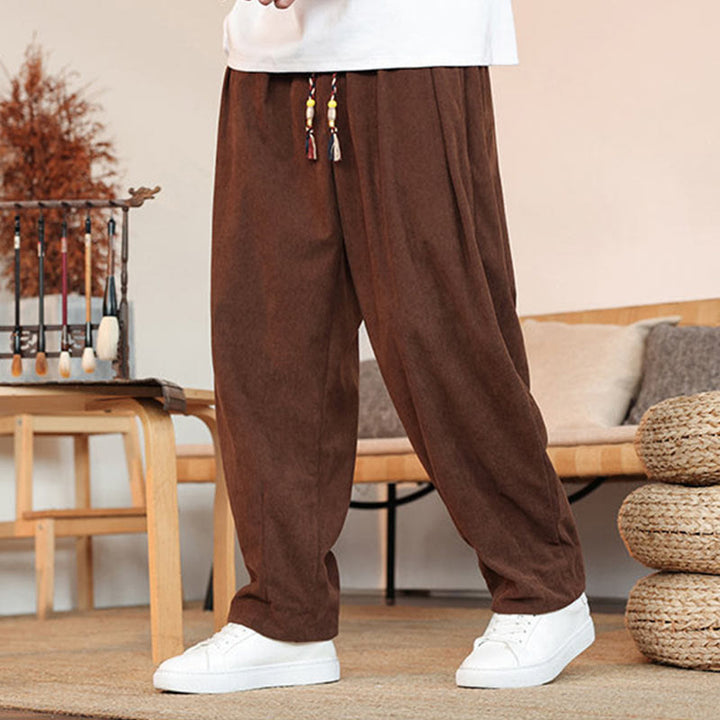 Pantalon en velours côtelé uni avec cordon de serrage et poches pour homme Buddha Stones Automne Hiver - Terre de sienne - US/UK/AU46，EU56 (5XL) - image 23