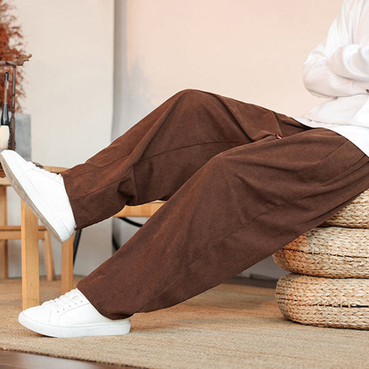 Pantalon en velours côtelé uni avec cordon de serrage et poches pour homme Buddha Stones Automne Hiver - image 31