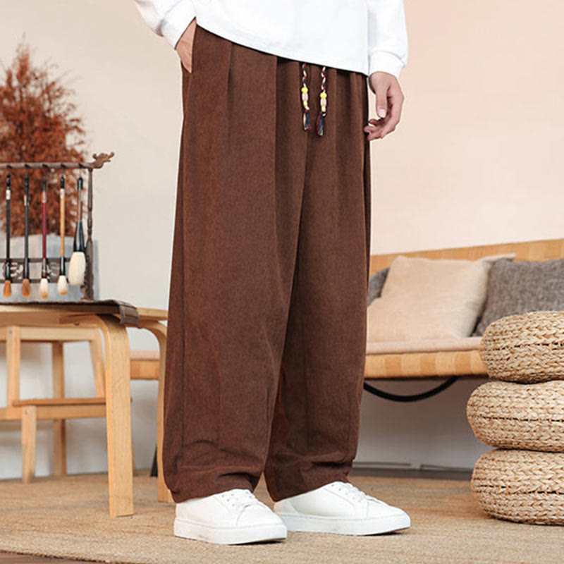 Pantalon en velours côtelé uni avec cordon de serrage et poches pour homme Buddha Stones Automne Hiver - image 25