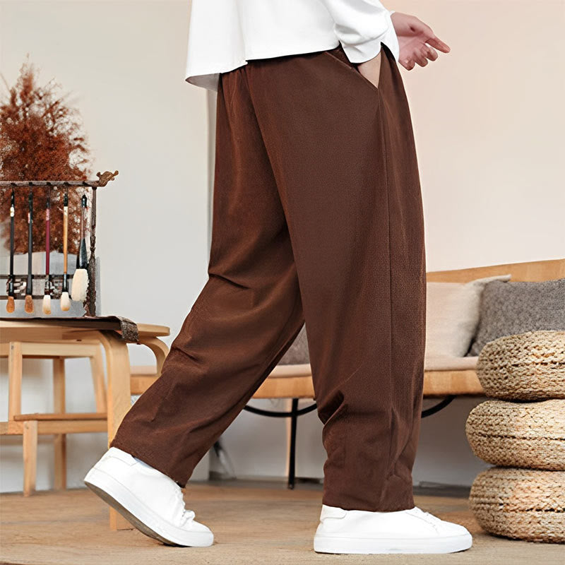 Pantalon en velours côtelé uni avec cordon de serrage et poches pour homme Buddha Stones Automne Hiver - image 26