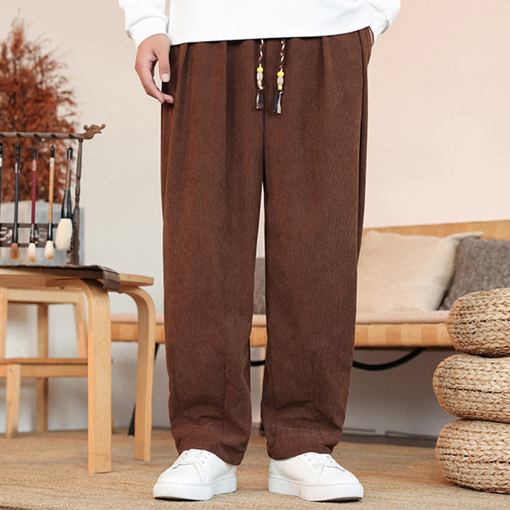 Pantalon en velours côtelé uni avec cordon de serrage et poches pour homme Buddha Stones Automne Hiver - image 24