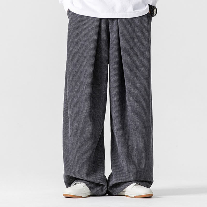 Pantalon large en velours côtelé de coton de couleur unie Buddha Stones pour homme avec poches