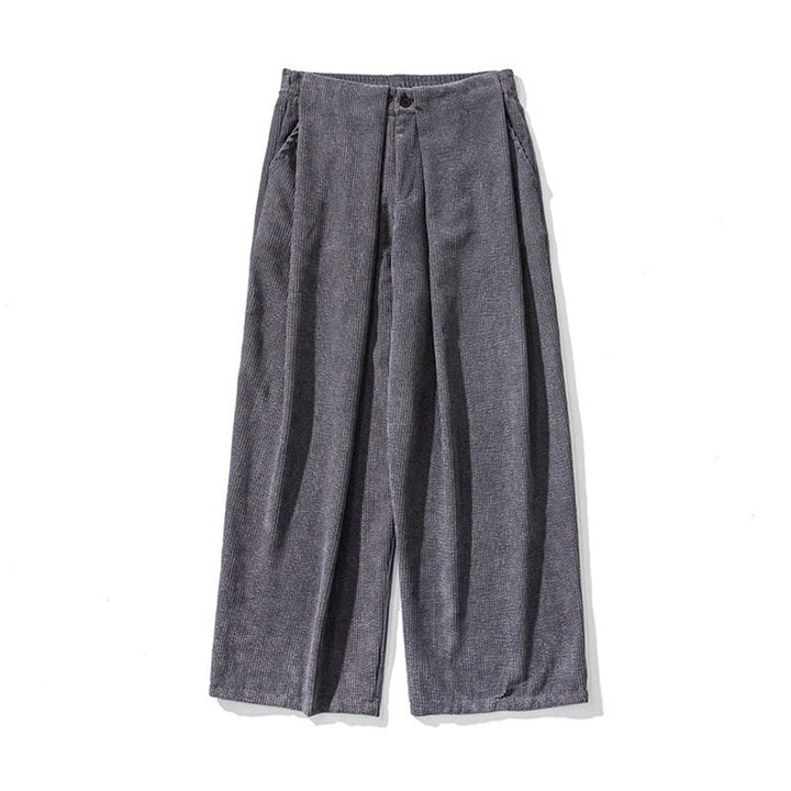 Pantalon large en velours côtelé de coton de couleur unie Buddha Stones pour homme avec poches