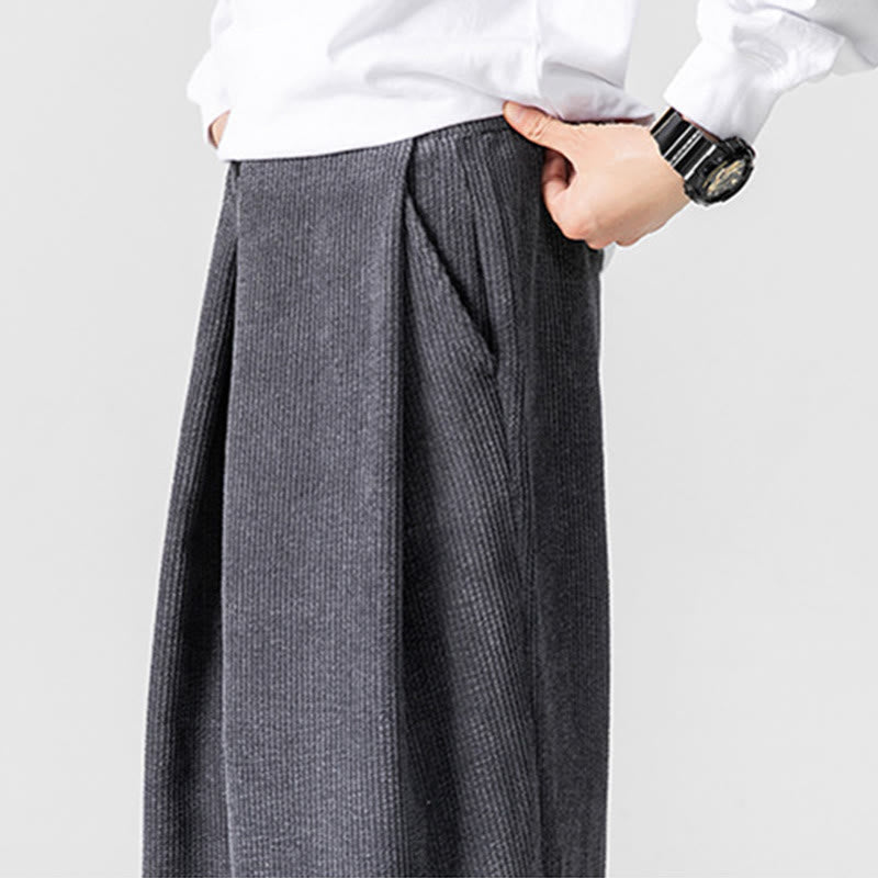 Pantalon large en velours côtelé de coton de couleur unie Buddha Stones pour homme avec poches