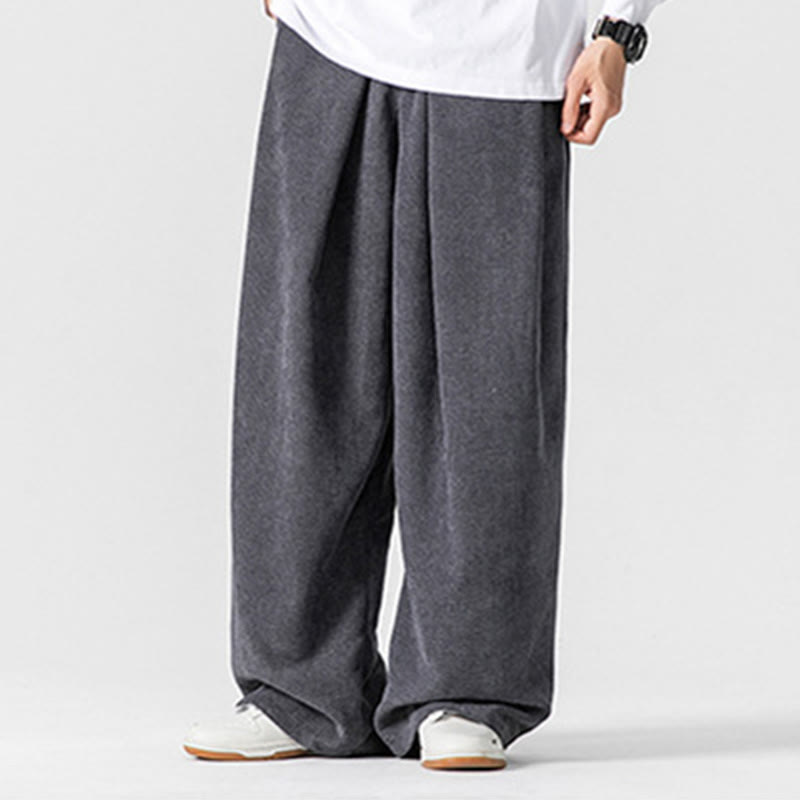 Pantalon large en velours côtelé de coton de couleur unie Buddha Stones pour homme avec poches