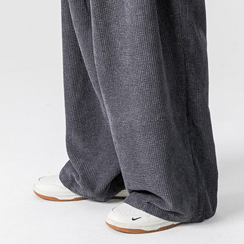 Pantalon large en velours côtelé de coton de couleur unie Buddha Stones pour homme avec poches