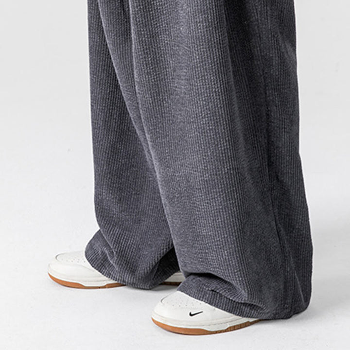 Pantalon large en velours côtelé de coton de couleur unie Buddha Stones pour homme avec poches