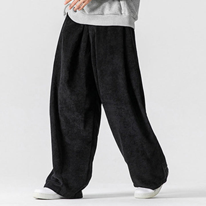 Pantalon large en velours côtelé de coton de couleur unie Buddha Stones pour homme avec poches - image 29