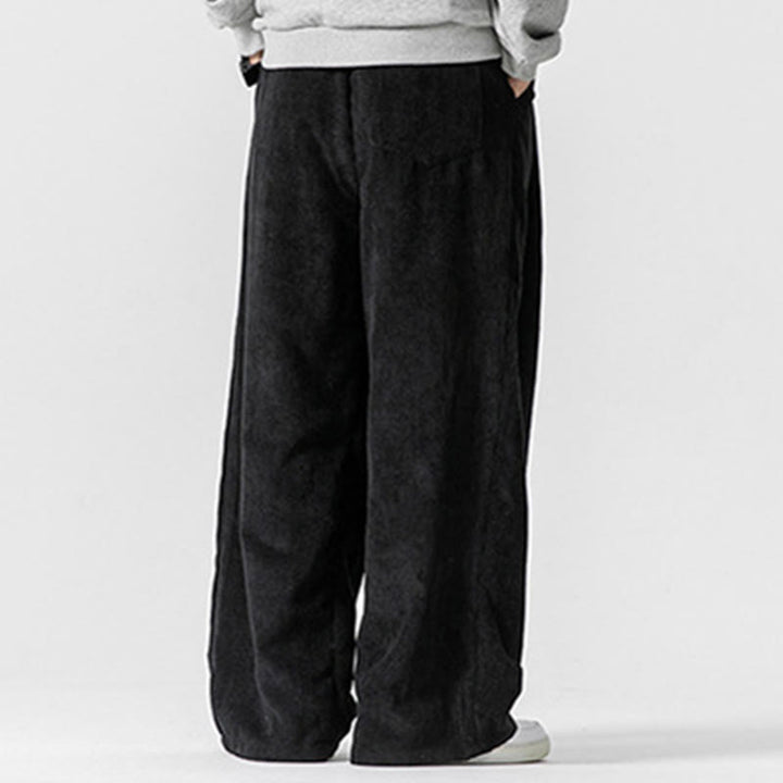 Pantalon large en velours côtelé de coton de couleur unie Buddha Stones pour homme avec poches