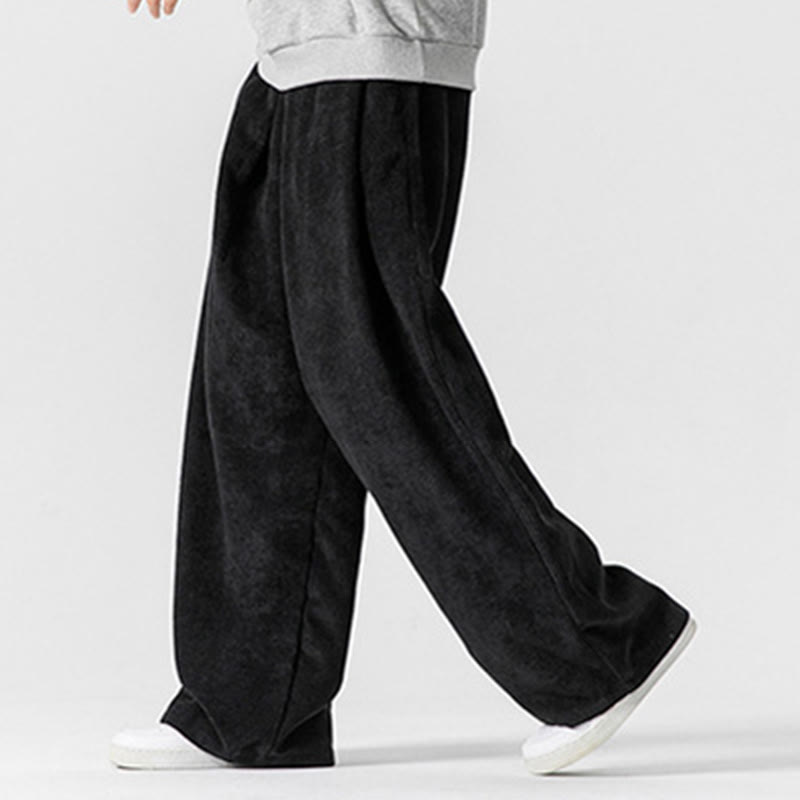 Pantalon large en velours côtelé de coton de couleur unie Buddha Stones pour homme avec poches