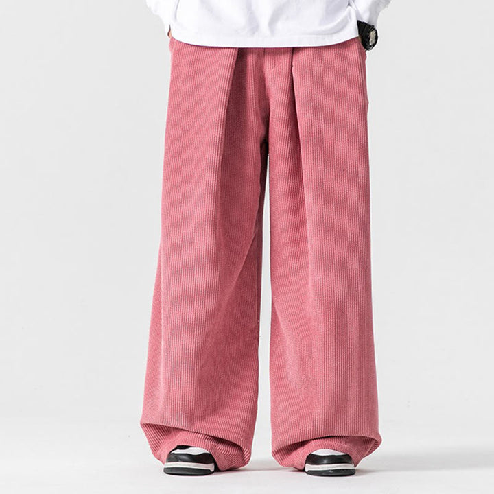 Pantalon large en velours côtelé de coton de couleur unie Buddha Stones pour homme avec poches