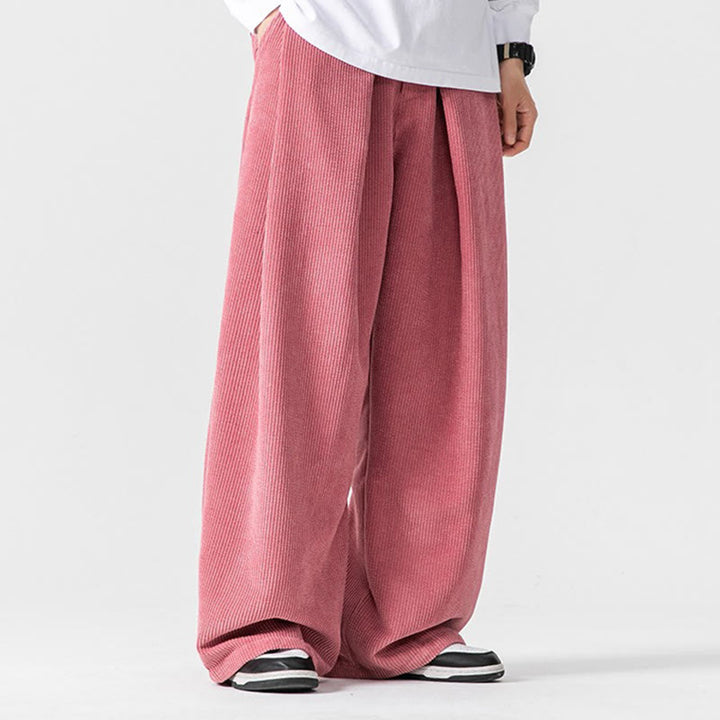 Pantalon large en velours côtelé de coton de couleur unie Buddha Stones pour homme avec poches