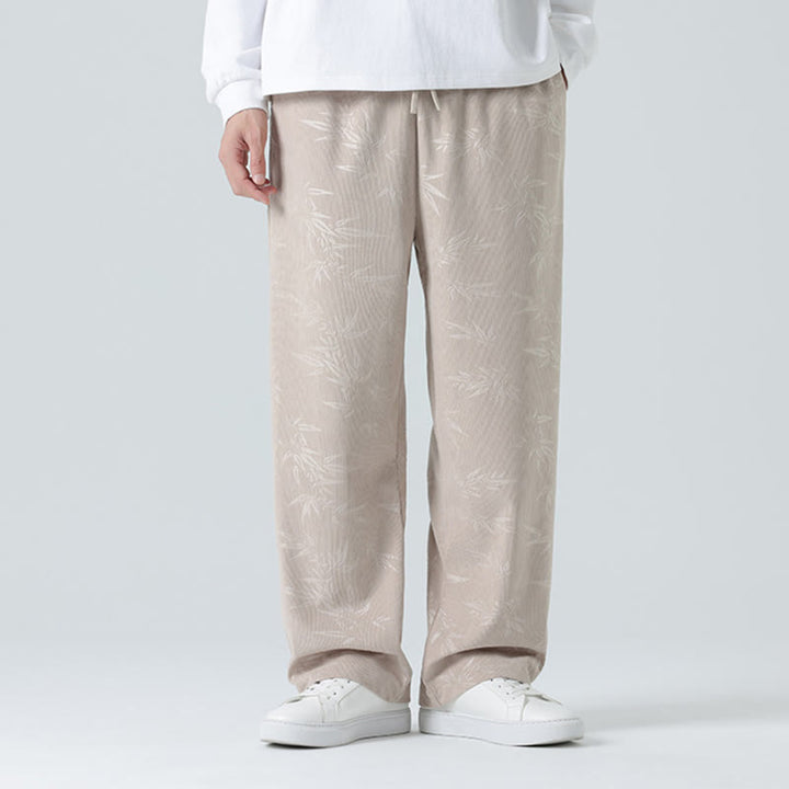 Pantalon large en velours côtelé pour homme avec poches et motif bambou et Buddha Stones - image 1