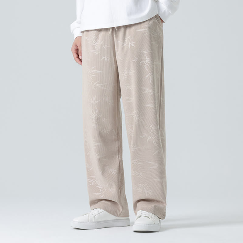 Pantalon large en velours côtelé pour homme avec poches et motif bambou et Buddha Stones - image 2