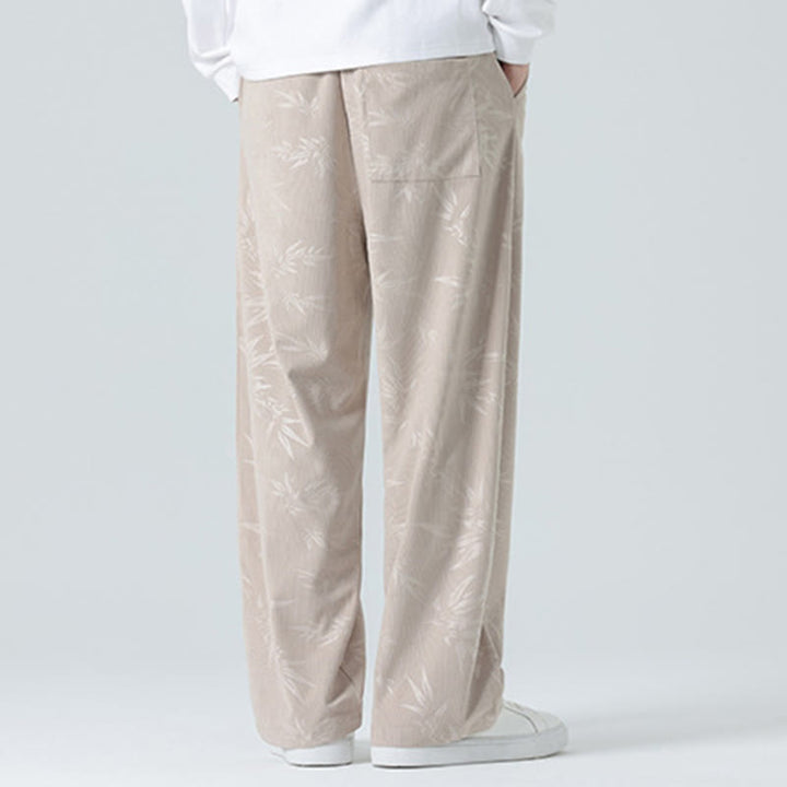 Pantalon large en velours côtelé pour homme avec poches et motif bambou et Buddha Stones - image 4