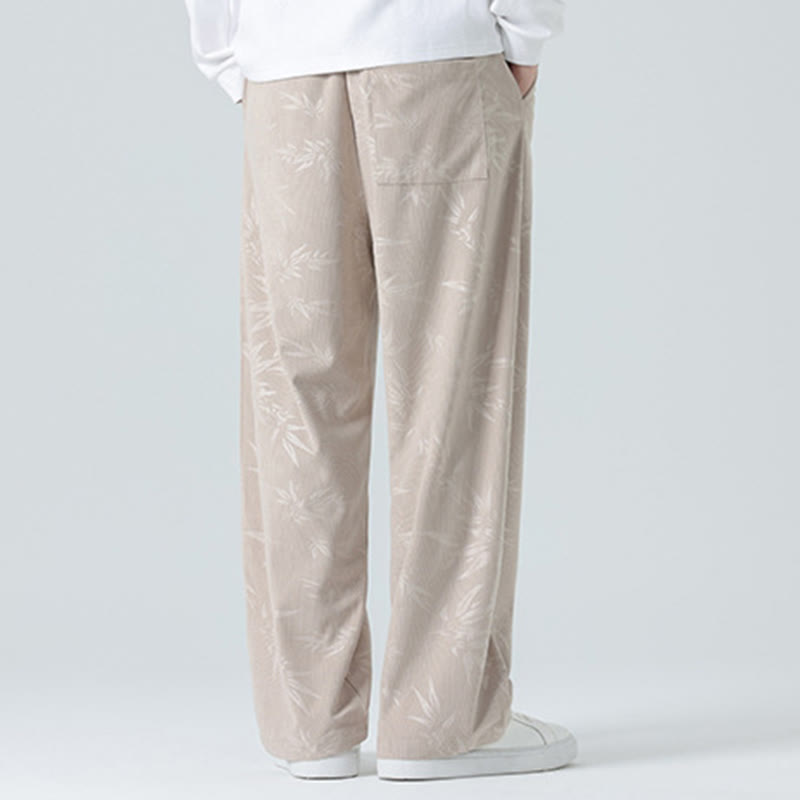 Pantalon large en velours côtelé pour homme avec poches et motif bambou et Buddha Stones - image 4