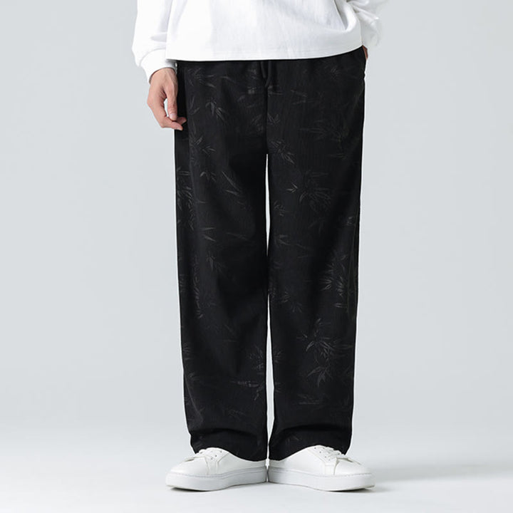 Pantalon large en velours côtelé pour homme avec poches et motif bambou et Buddha Stones - image 9