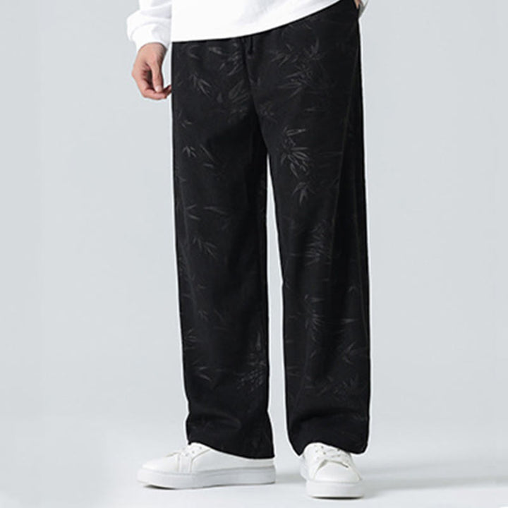Pantalon large en velours côtelé pour homme avec poches et motif bambou et Buddha Stones - image 10
