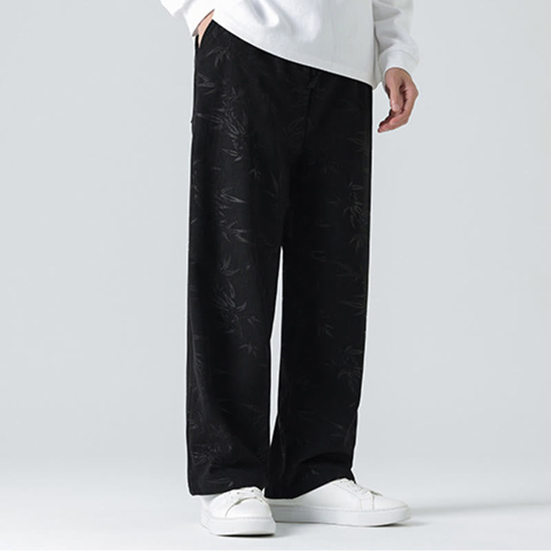 Pantalon large en velours côtelé pour homme avec poches et motif bambou et Buddha Stones - image 15