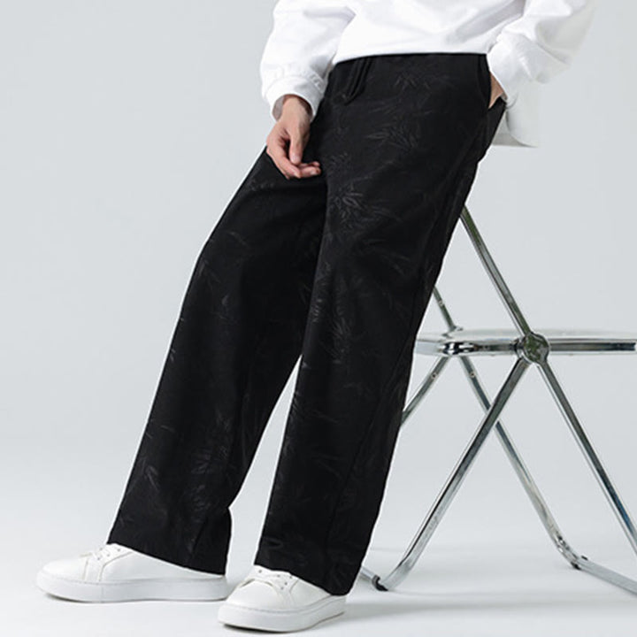 Pantalon large en velours côtelé pour homme avec poches et motif bambou et Buddha Stones - Noir - US/UK/AU46，EU56 (5XL) - image 8