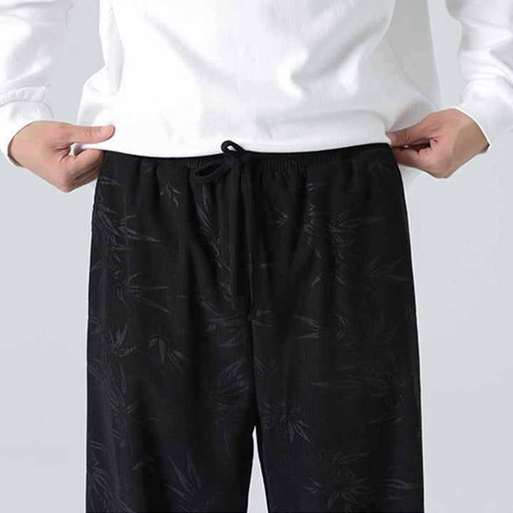 Pantalon large en velours côtelé pour homme avec poches et motif bambou et Buddha Stones - image 16